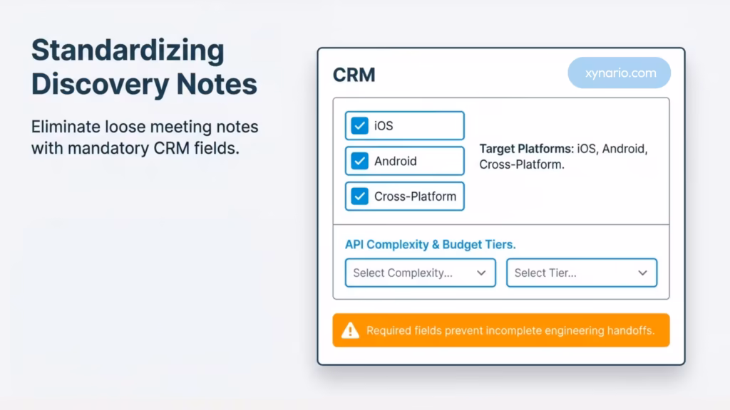 HubSpot custom deal properties configured for mobile app scoping and technical parameters