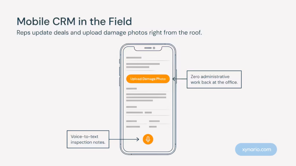Roofing sales rep using HubSpot mobile app in the field